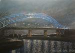 Silver Jubilee Bridge lit up blue