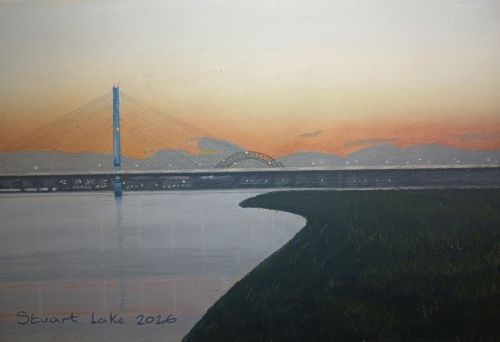 Mersey Gateway and Runcorn Bridge sunset