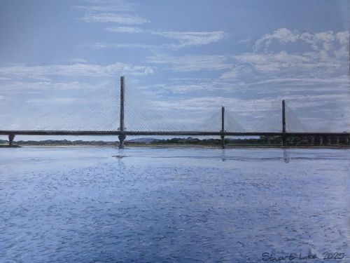Morning silhouette of Mersey Gateway Bridge