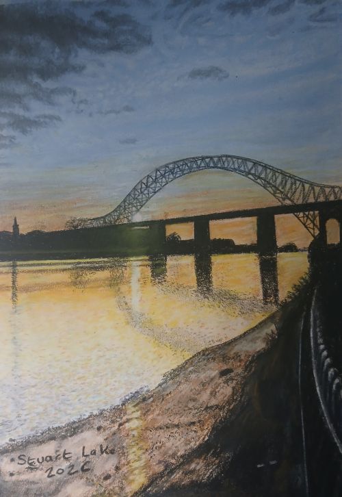 Sunrise at Runcorn Widnes Bridge, River Mersey, Cheshire